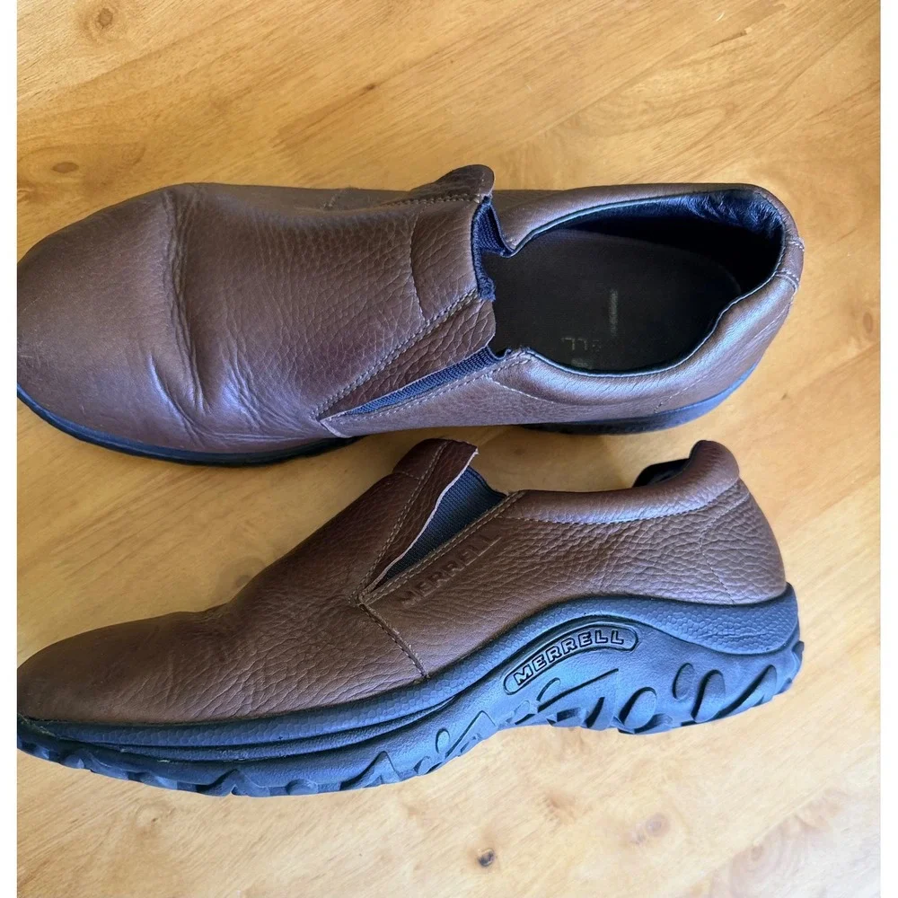 Merrell Jungle Moc Brown Leather Slip On Casual Walking Shoes Mens 10.5 J63863